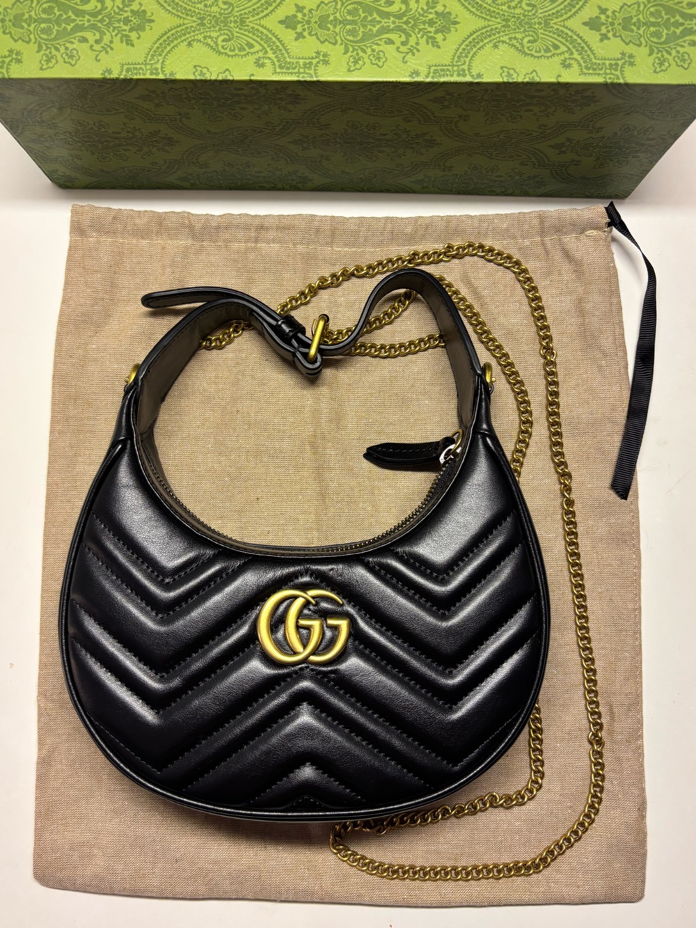 Gucci GG Marmont Half-Moon Mini Bag Black Shoulder Bag